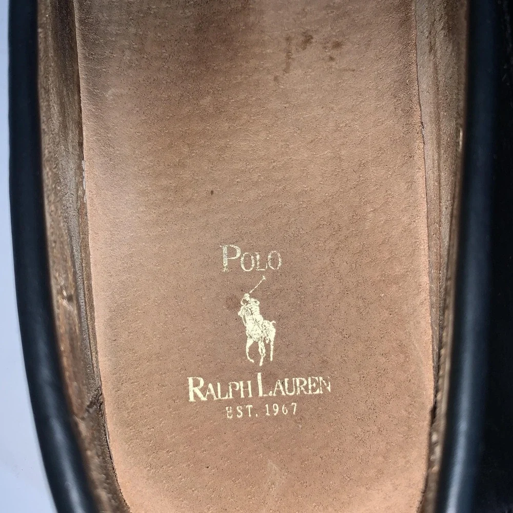Polo Ralph Lauren Woodley Shoes Men 12 Black Driving Moc Leather Slip On Loafers